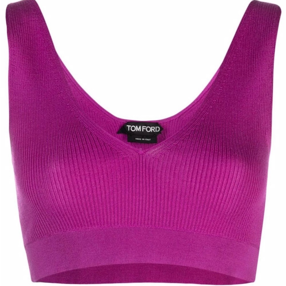 Tom Ford Ribbed V-Neck Cropped Top - Fuchsia
